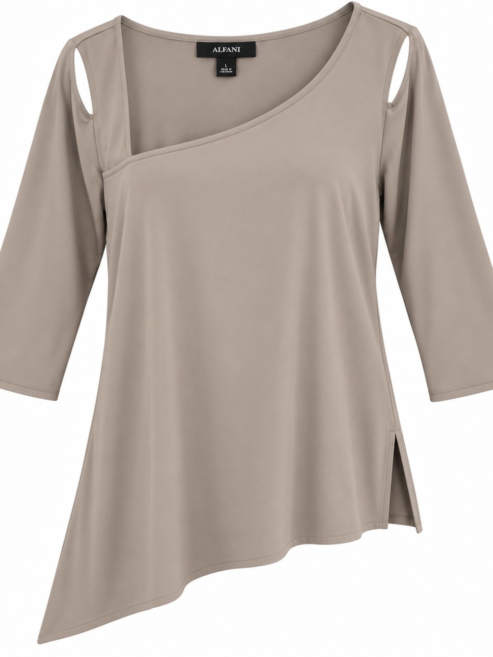 Alfani Taupe Asymmetrical Cold-Shoulder Tunic Top